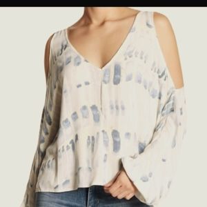 Lovestitch Bree Tie Dye Cold Shoulder Gray Women's Size Small Blouse Top